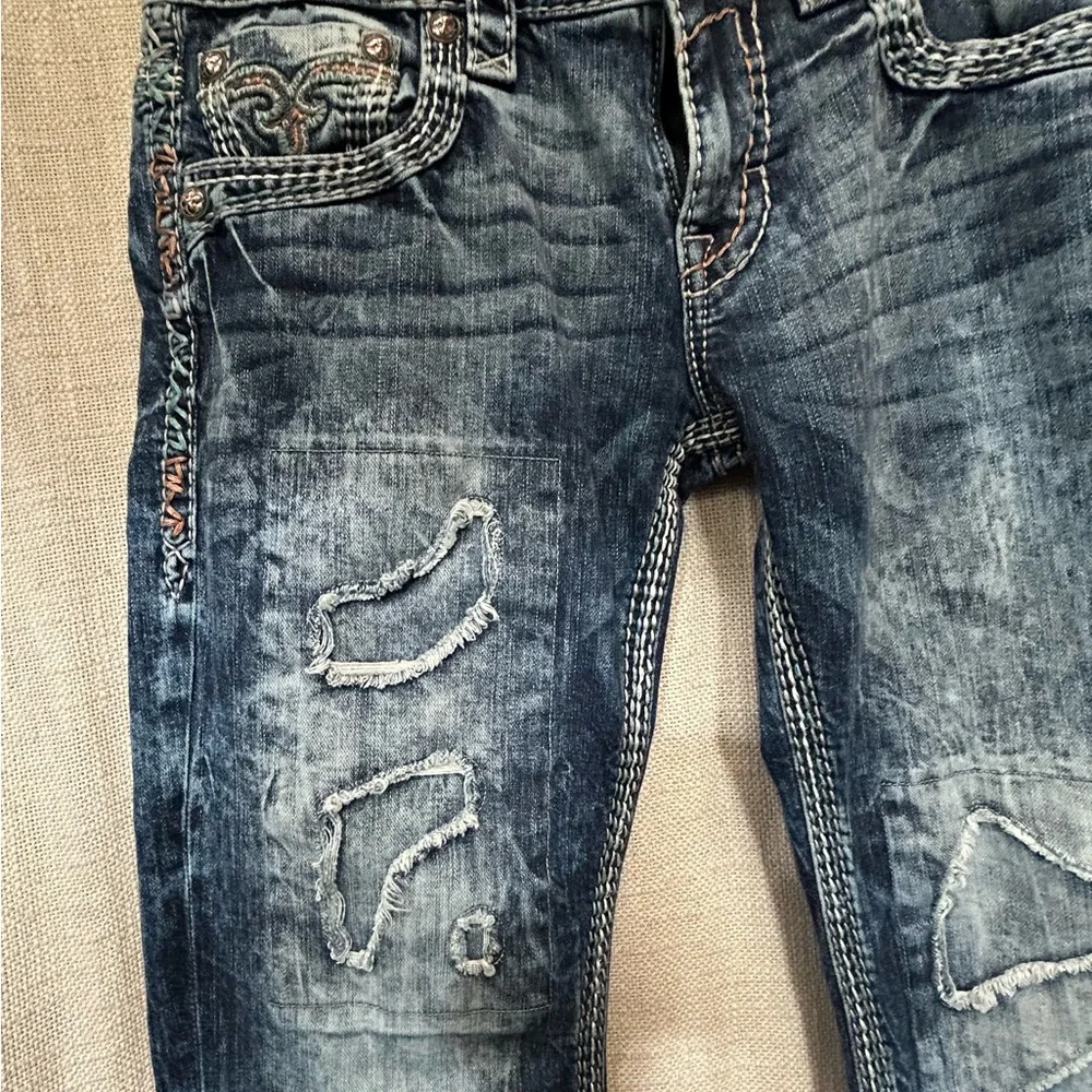 Rock Revival Men's Relaxed Blue Distressed Jeans - Picture 2 of 13
